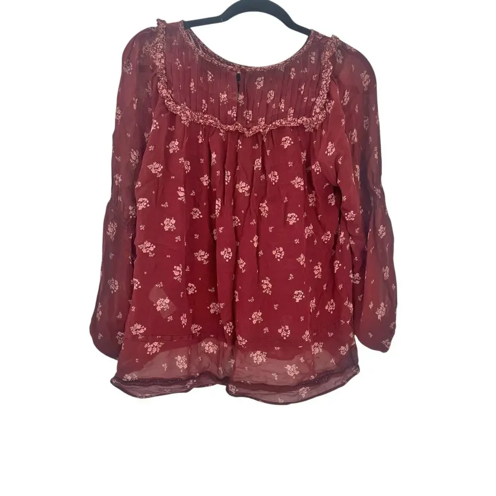 Joie Andrielle Prairie 100% Silk Long Sleeve Floral Blouse Women's Size M